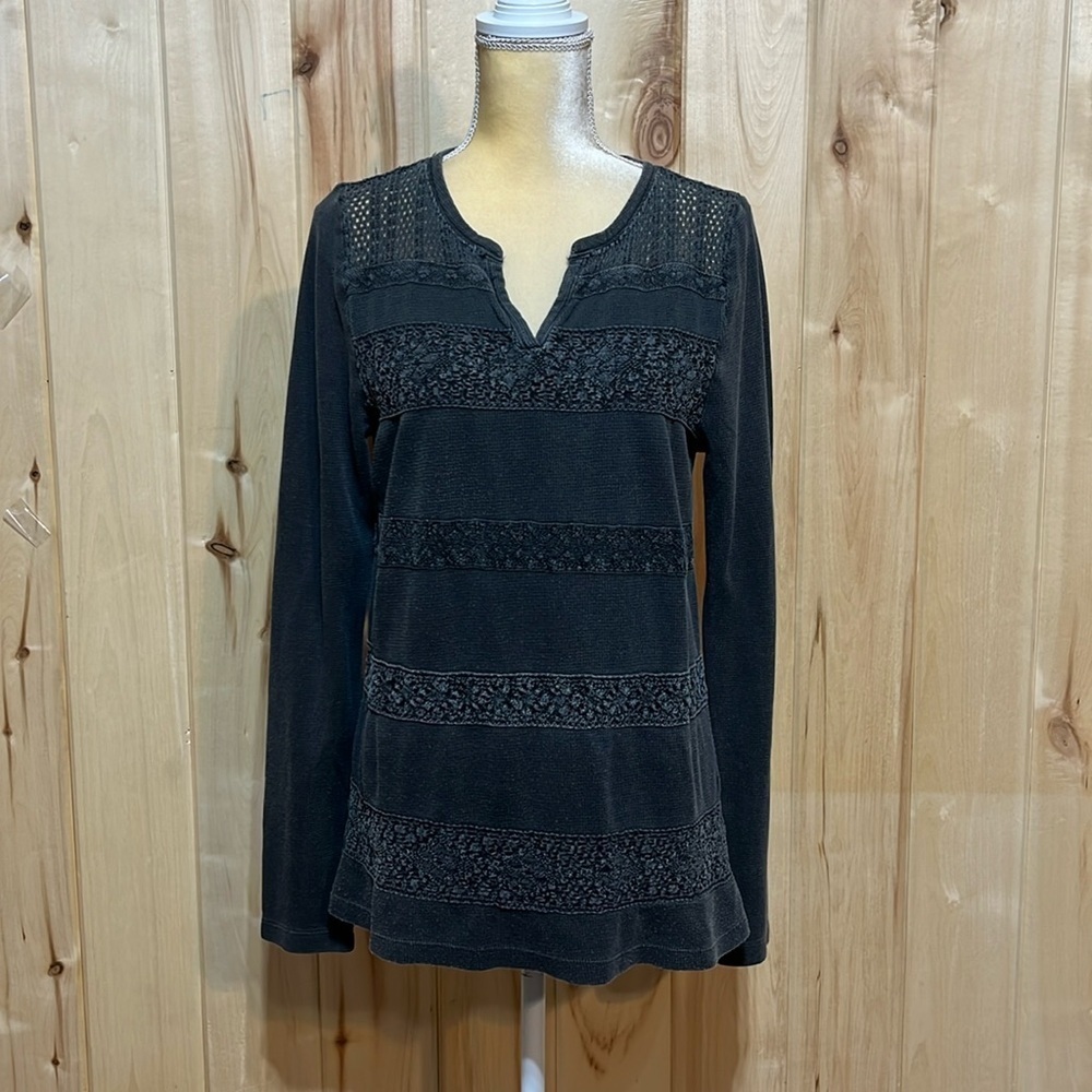 Lucky Brand Dark Gray Crochet and Embroidered Sweater‎ Size L
